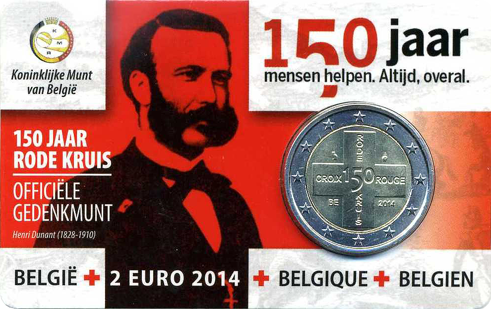 2 euros conmemorativa 150 Años de la Cruz Roja de Bélgica Año 2014
